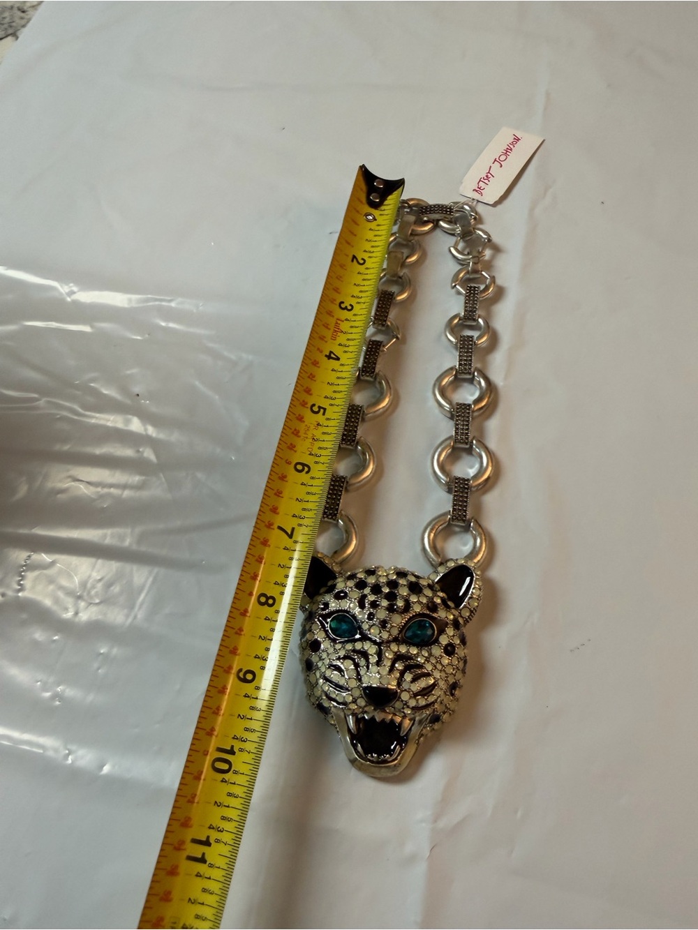 Betsey Johnson Gold Tone Leopard Head Necklace with Teal Eyes - Picture 6 of 6